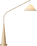 Mid Century Modern Arc Floor Lamp - Tall Standing Light with Fabric Shade for Living Room, Bedroom, Office - Stylish Arched Reading Light in Walnut Finish (Natural)