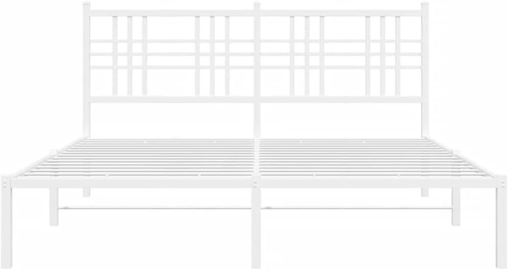 Modern White Powder-Coated Steel King Size Bed Frame 59 x 79 Inches, Sturdy Metal Platform with Underbed Storage Space, Easy Assembly for Master and Guest Bedrooms, Durable