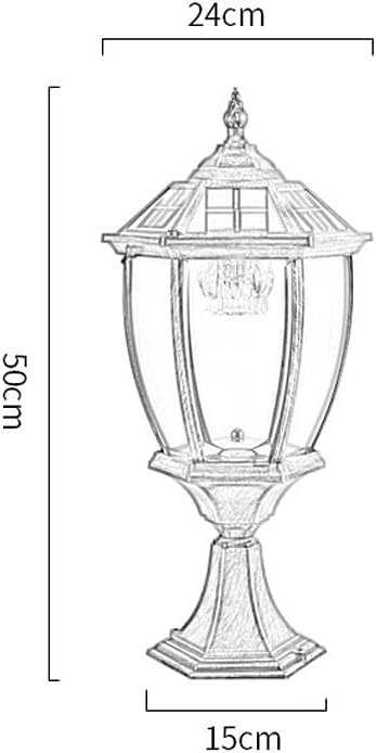 LED Solar Post Pillar Lantern Vintage Outdoor, Classic Glass Shade Aluminum Exterior Column Lamp, IP65 Bollard Lamps Outdoor Pedestal Lights Garden Landscape Lawn Lantern (Color : Black-6000K)