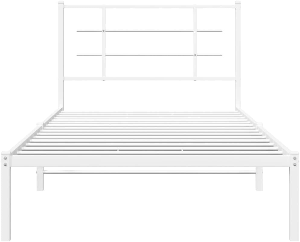 Twin Metal Bed Frame with Headboard White 39.4'x78.7' Sturdy Steel Platform Bed Frame with Underbed Storage Space for Bedroom Furniture, Guest Room, Dorm