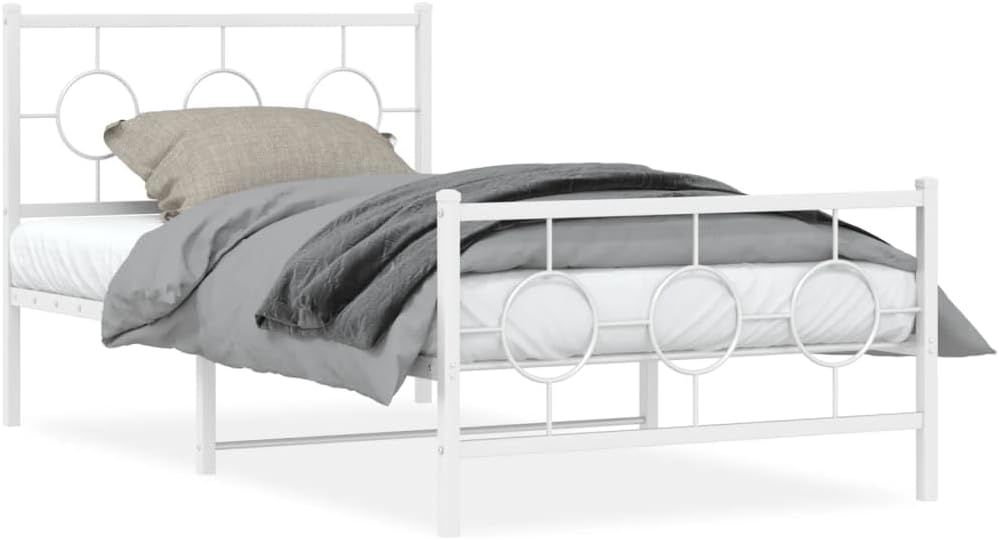 Twin Bed Frame White Metal Steel Industrial Platform Bed with Underbed Storage Space Minimalist Design for Modern Bedroom Guest Room