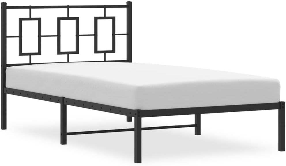 Metal Bed Frame with Headboard Black 39.4'x78.7' Queen Platform Bed Frame Steel Construction Underbed Storage Space for Bedroom Guest Room