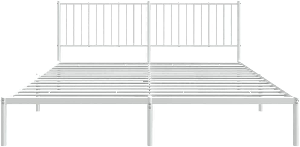 White Powder-Coated Steel Double Bed Frame with Headboard 73.6 x 86.2 x 35.6 in, 550 lb Capacity Modern Platform Bed Frame for Bedroom Guest Room and Apartment Living