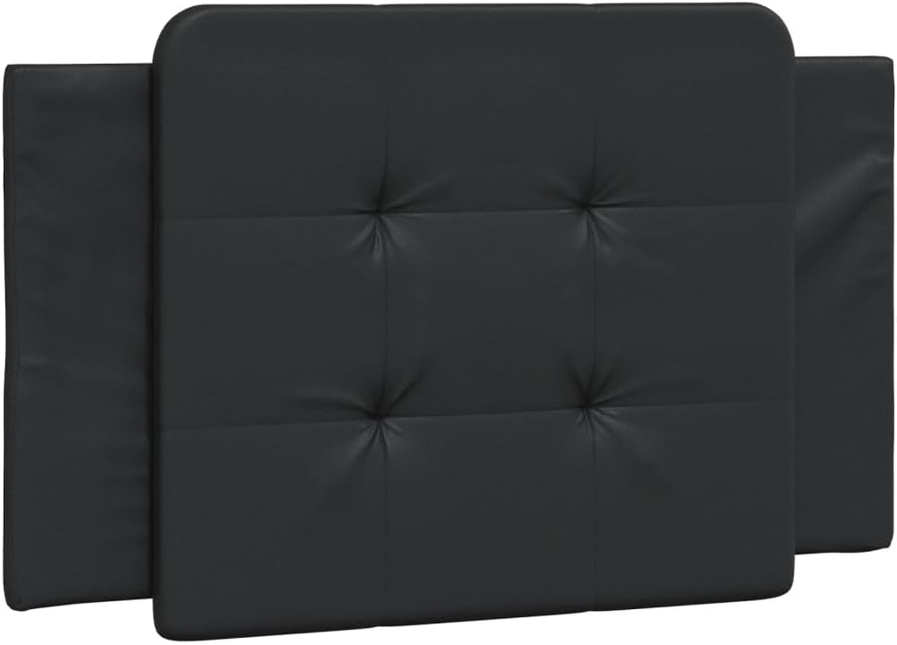 Twin Bed Frame with Headboard Black Faux Leather Platform Bed Frame 39.4x74.8 Inch Sturdy Wood Slats Modern Waved Design for Bedroom Furniture