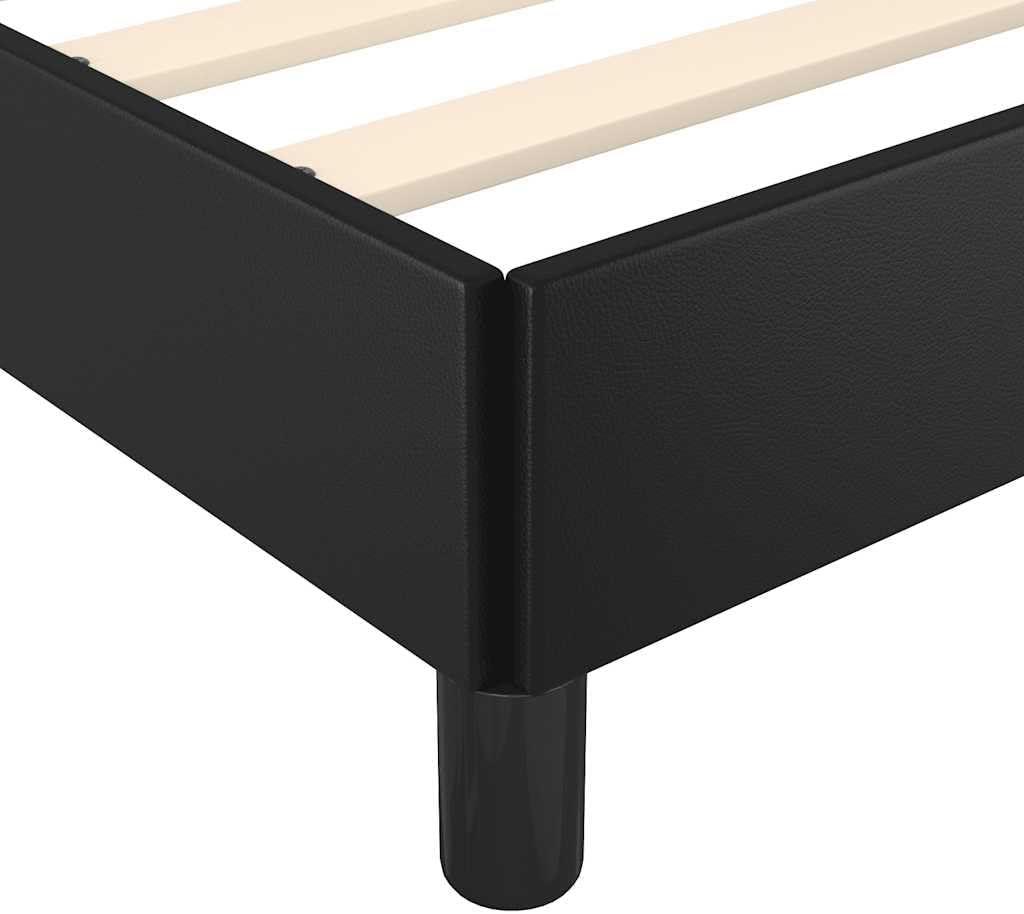 Twin Bed Frame with Headboard Black Faux Leather Platform Bed Frame No Box Spring Needed Durable Low Maintenance Modern Bedroom Furniture