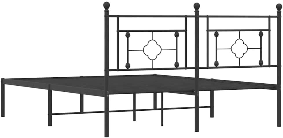 Queen Metal Bed Frame with Headboard Black 59.1'x78.7' Sturdy Steel Platform Bed Frame for Bedroom, Underbed Storage Space, No Mattress Needed