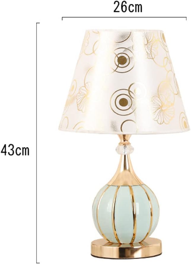 Nordic 17' Ceramic Nightstand Lamp Table Lamp with Fabric Shade Bedside Desk Lamp Reading Lamp for Bedroom Living Room Office College Bookcase,White/Green