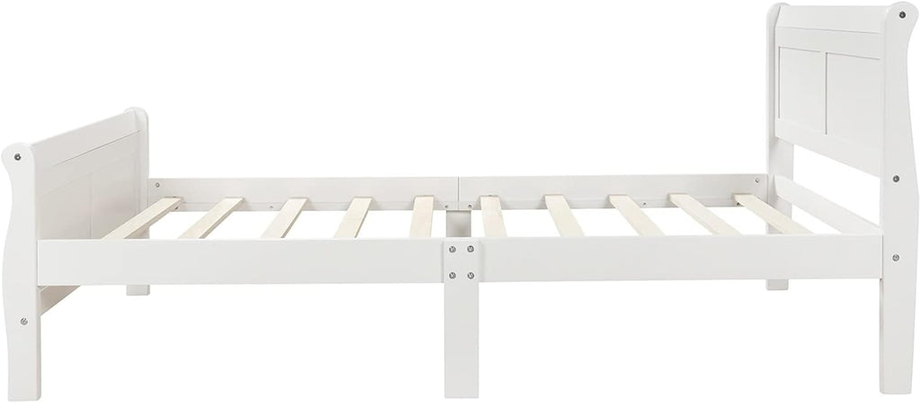 Twin Bed Frame, Twin Bed Headboard Wood Platform Bed White Twin Easy Assembly Bedroom Decor Set Noise Free