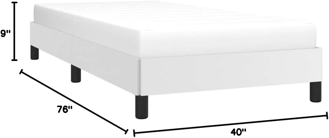 Twin Bed Frame White 39.4'x74.8' Platform Bed Frame Upholstered Faux Leather No Box Spring Needed Sturdy Slatted Base Bedframe for Bedroom Guest Room