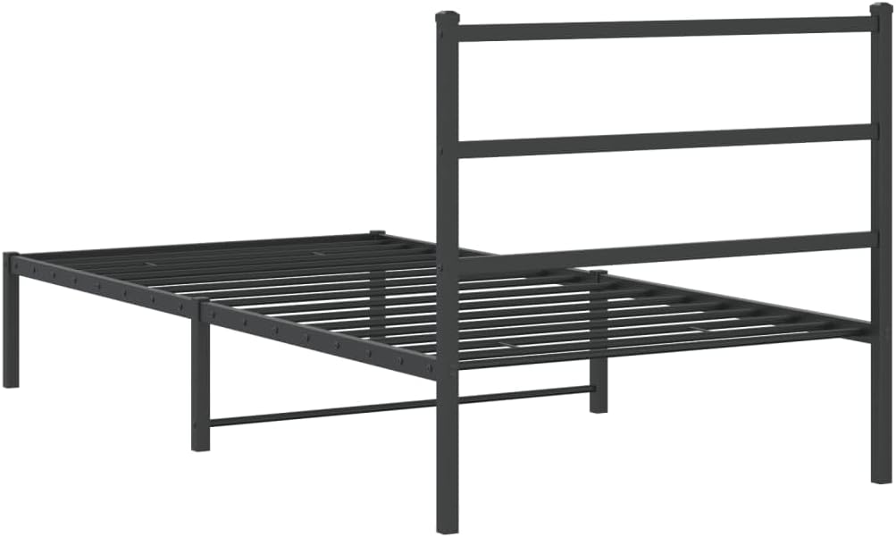 Metal Bed Frame with Headboard Black 39.4'x78.7' Steel Platform Bed Frame with Underbed Storage Space for Bedroom Guest Room