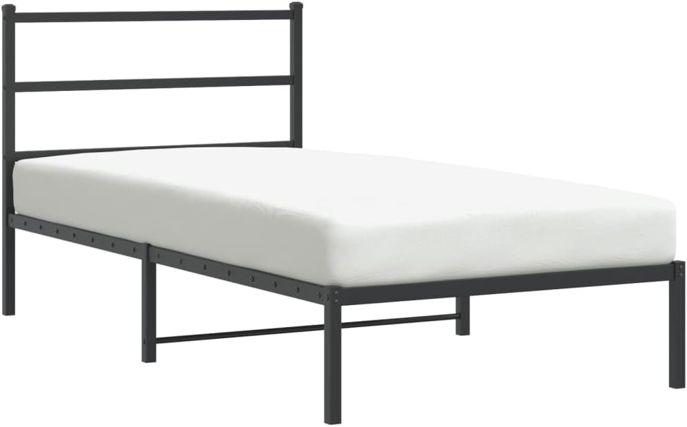 Black Steel Twin Bed Frame with Headboard, Modern Rectangular Design, 4-Piece Set for Sturdy Support and Ample Storage Space, Easy Assembly, Durable Powder-Coated Finish