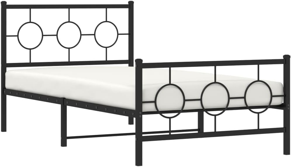 Metal Bed Frame with Footboard Queen Size Platform Bed Frame Black 39.4'x78.7' Sturdy Steel Construction Underbed Storage Space for Bedroom Furniture