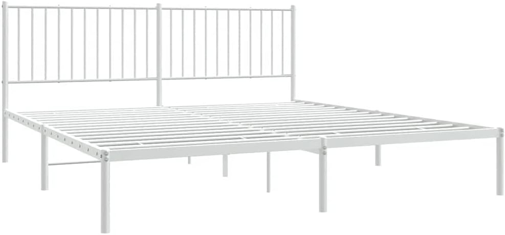 White Powder-Coated Steel Double Bed Frame with Headboard 73.6 x 86.2 x 35.6 in, 550 lb Capacity Modern Platform Bed Frame for Bedroom Guest Room and Apartment Living