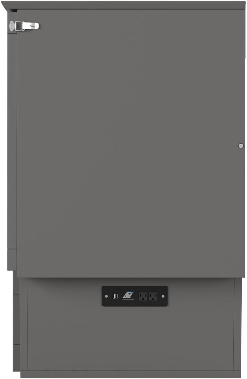 AFI, Monroe Full Murphy Bed Chest with 6' Mattress, Storage Drawer & Built-in USB Charger, Grey