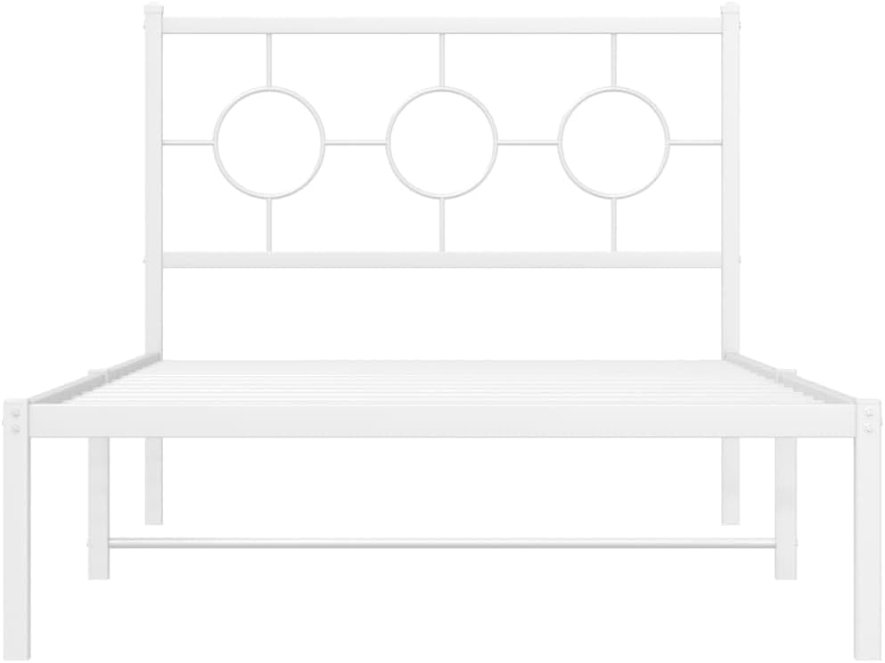 Metal Bed Frame with Headboard White 39.4'x78.7' - Sturdy Steel Platform Bed Frame for Queen Twin Mattress, Underbed Storage Space, Durable Bedframe for Bedroom Furniture