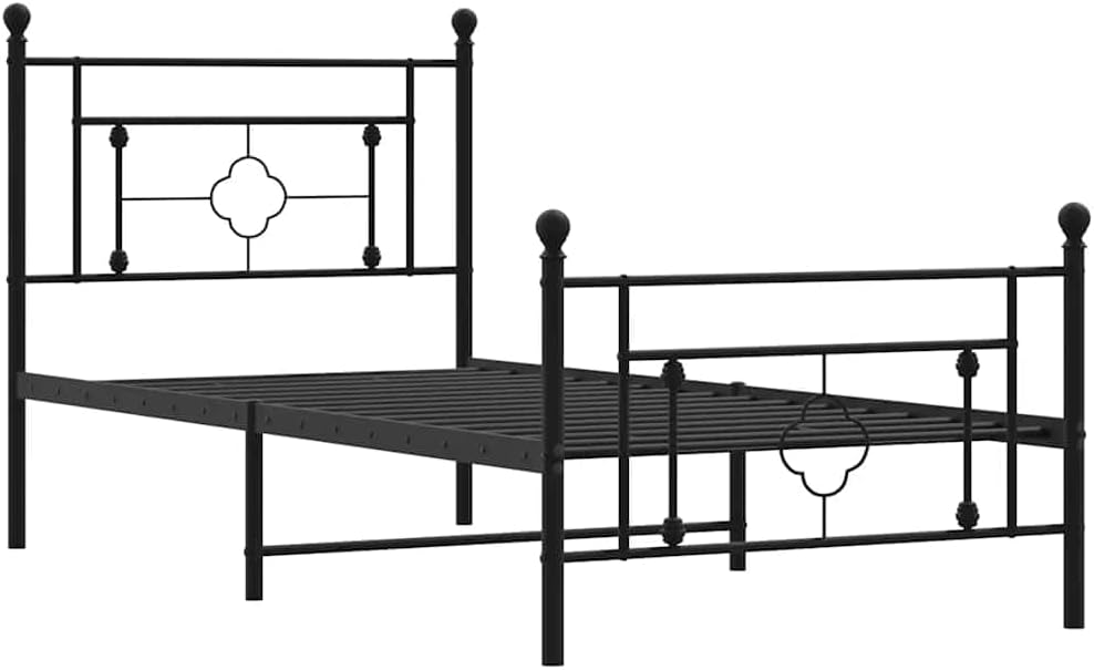 Metal Bed Frame with Footboard Black 39.4'x78.7' Queen/Twin Size Platform Bed Frame Sturdy Steel Construction Underbed Storage Space for Bedroom Guest Room