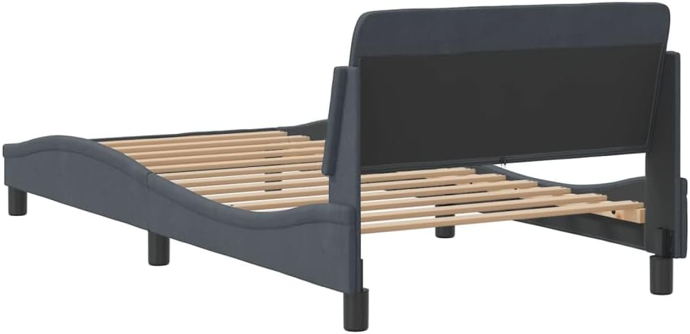 Twin Bed Frame with Upholstered Velvet Headboard Dark Grey Modern Design Under Bed Storage Sturdy Metal Frame for Bedroom