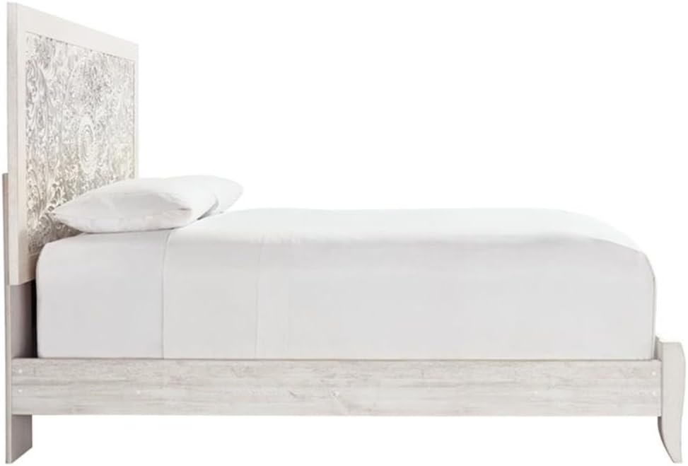 BOWERY HILL Coastal Engineered Wood Queen Panel Headboard, 58' H x 63' W x 3' D, Whitewash Finish, Carved Medallion Design, Durable Bedroom Furniture for Queen Beds