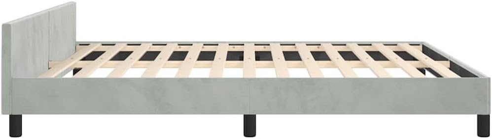 King Size Bed Frame with Headboard Light Grey Velvet Upholstered Platform Bed Frame Modern Minimalist Design Sturdy Engineered Wood Structure for Bedroom