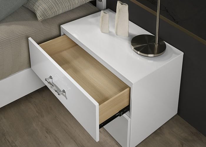 MASARA Bedroom Set, White UV High-Gloss Finish,Available in Queen/King/Twin/Full Size,Platform Bed with 2 Nightstands, Contemporary Style, Engineered Wood (Queen)