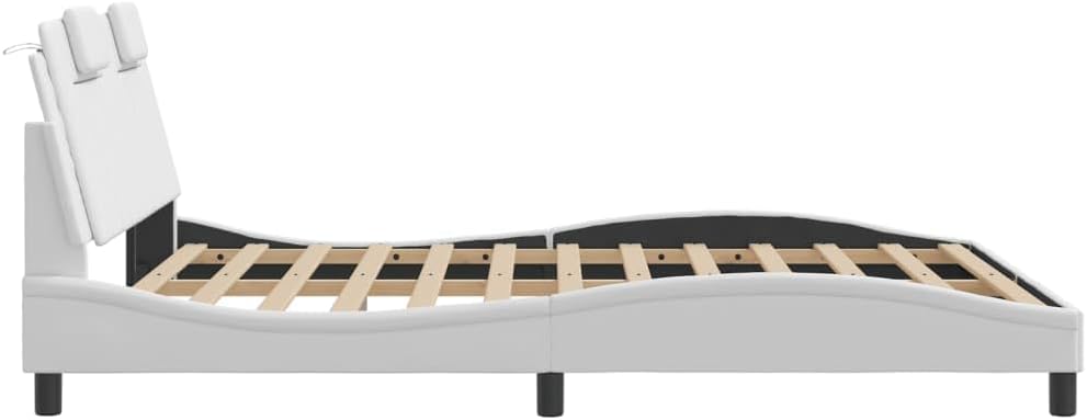 Bed Frame with Headboard 59.8'x79.9' Faux Leather Upholstered Platform Bed Frame Queen Size Modern Waved Design for Bedroom Decor