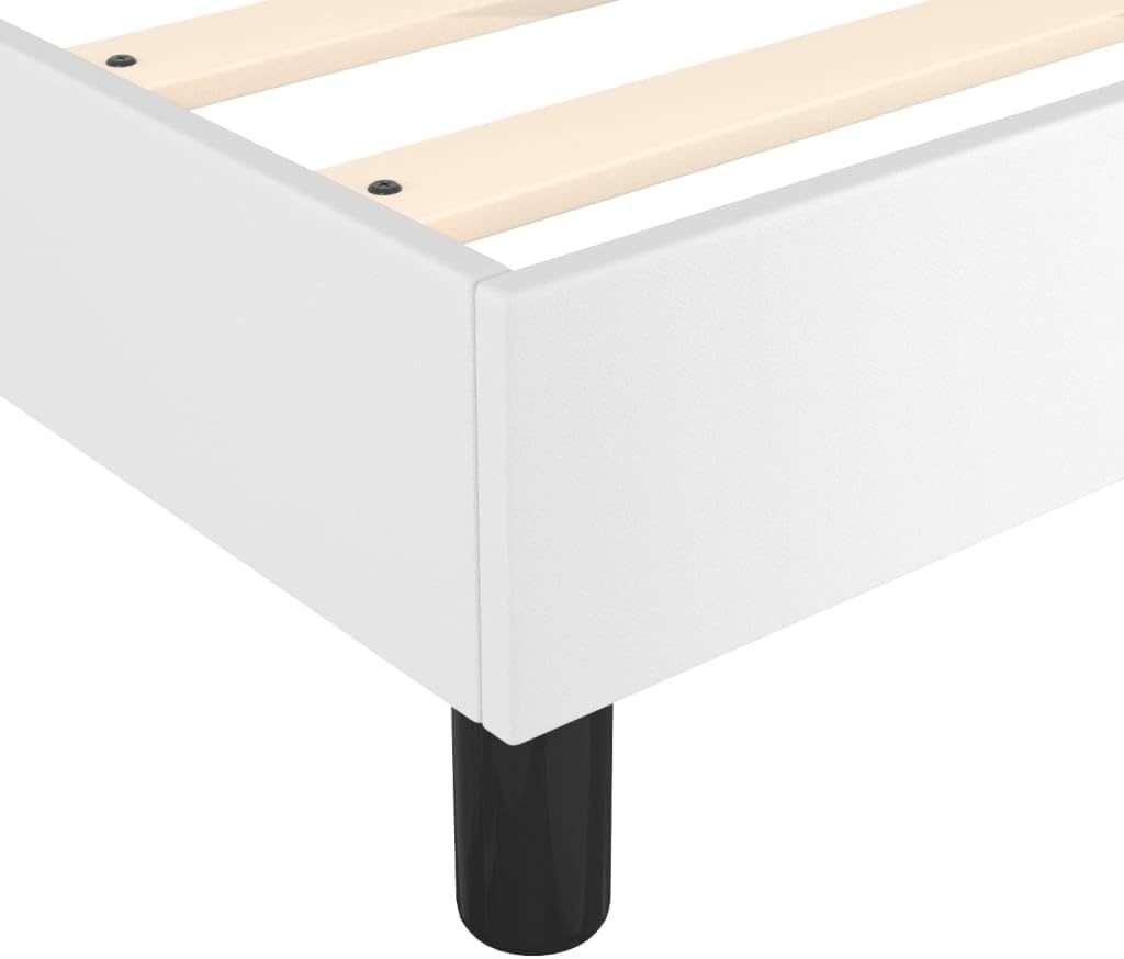 Twin XL Bed Frame White Faux Leather Upholstered Platform Bed with Plywood Slats, Sturdy Bedframe for Bedroom Furniture, No Mattress Included