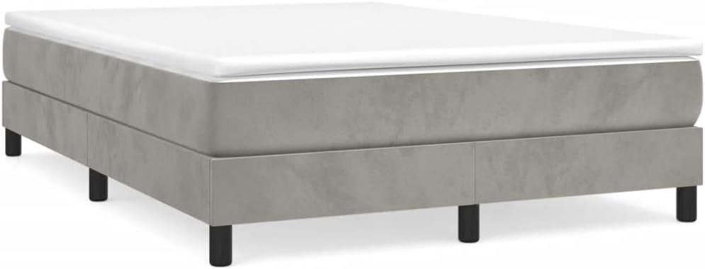 Full Size Upholstered Bed Frame Light Grey Velvet Platform with Storage, Modern Minimalist Bedframe for Bedroom Furniture