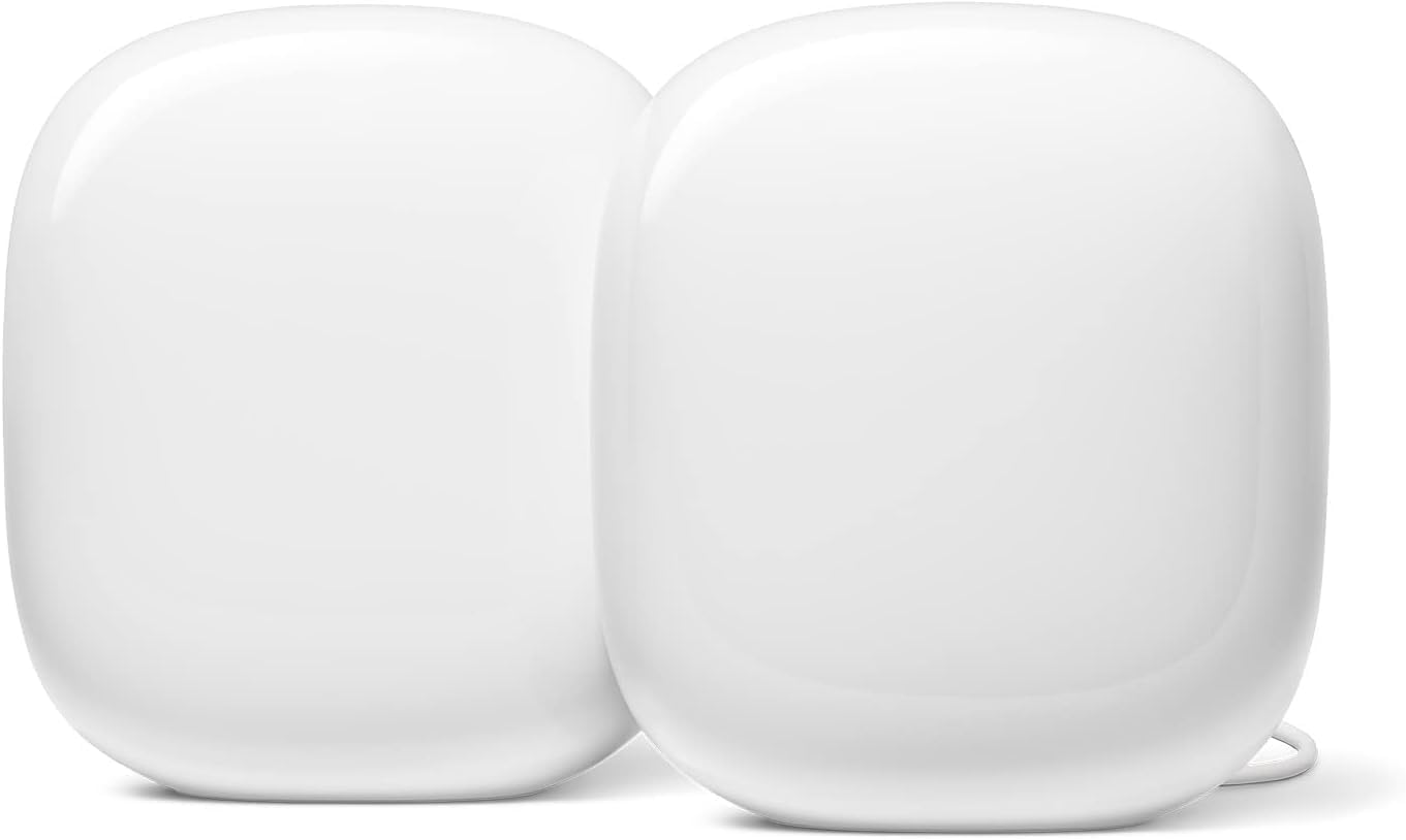 Google Nest WiFi Pro - Reliable Home Wi-Fi System with Fast Speed and Whole Home Coverage - Mesh Router - Snow (2 Pack) (Renewed)