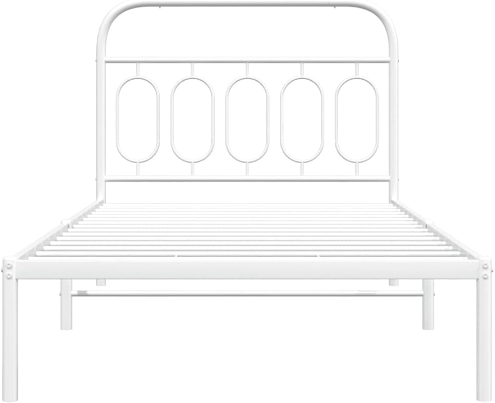 Twin Bed Frame White Steel Modern Platform Design with Storage Space Rectangular Bedframe for Bedroom Furniture