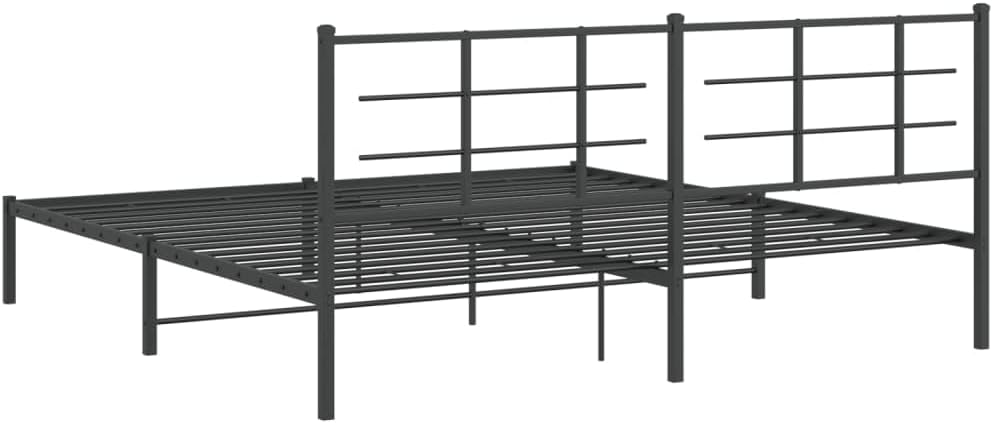 Metal Bed Frame with Headboard Black King Size 76'x79.9' Steel Platform Bed Frame Sturdy Bedframe with Underbed Storage Space for Bedroom Furniture