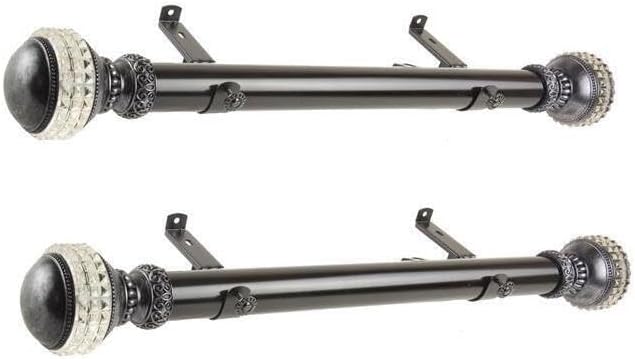 Maykoosh Steel Curtain Rods Set - 12-20 Inch Black Rods with Resin Finials - Single Rods for Windows