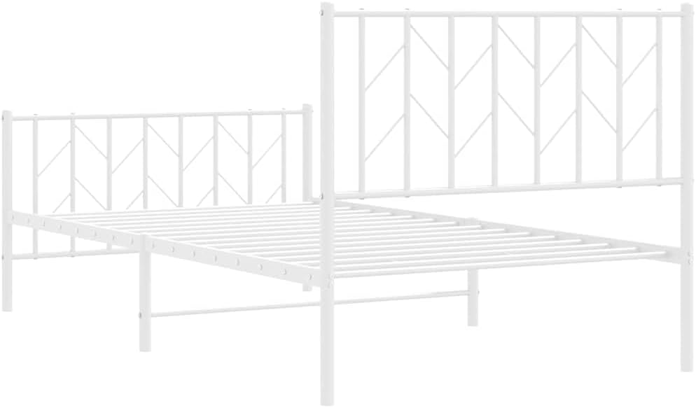 White Metal Bed Frame Single Size with Under Bed Storage Sturdy Steel Platform Base Modern Minimalist Design for Bedroom Guest Room