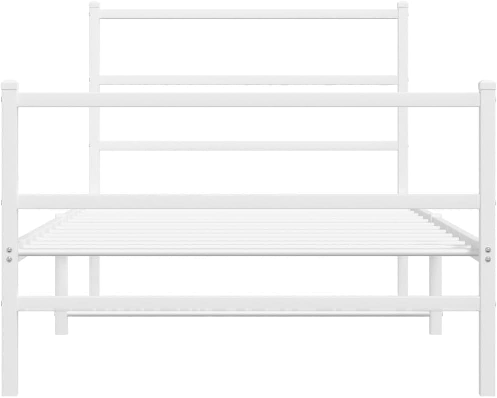 Twin Bed Frame White Metal Modern Design with Headboard and Footboard Sturdy Powder Coated Steel Construction for Bedroom Adults and Guests