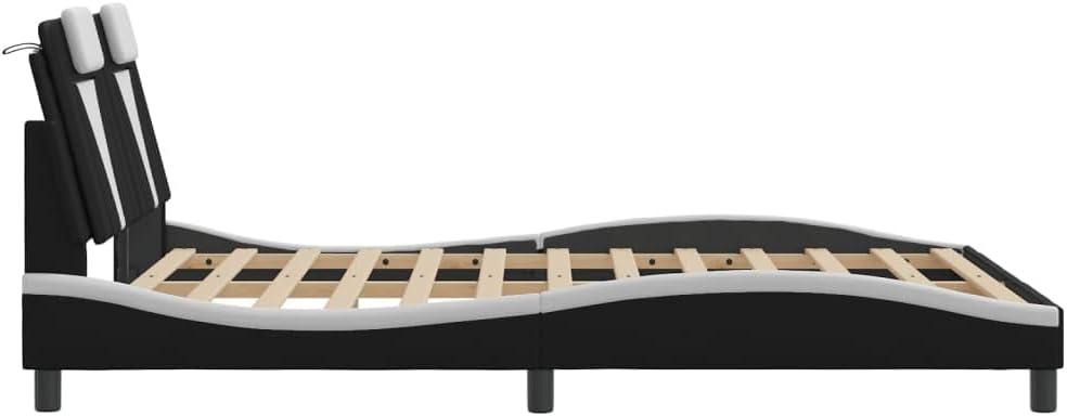 Modern Queen Bed Frame Black and White Upholstered Platform Bed with Built-in Lighting for Bedroom