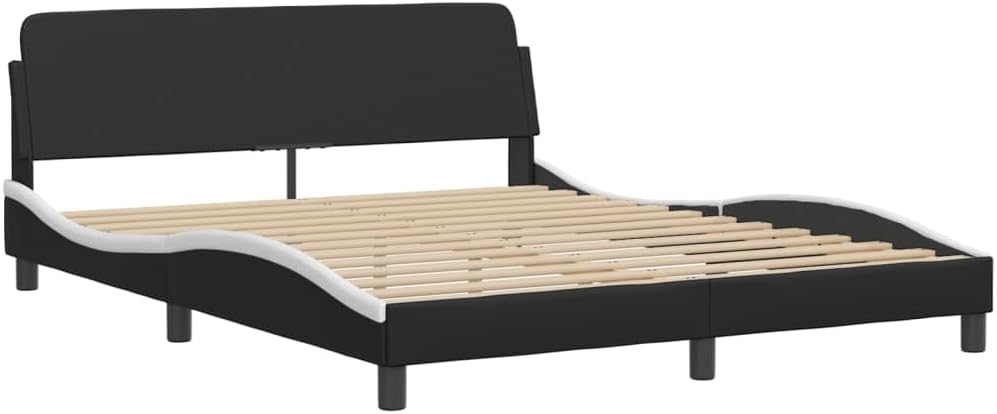 Modern Faux Leather Queen Size Bed Frame Upholstered with Cushioned Headboard and Adjustable Armrests Black Indoor Furniture for Stylish Bedroom Decor