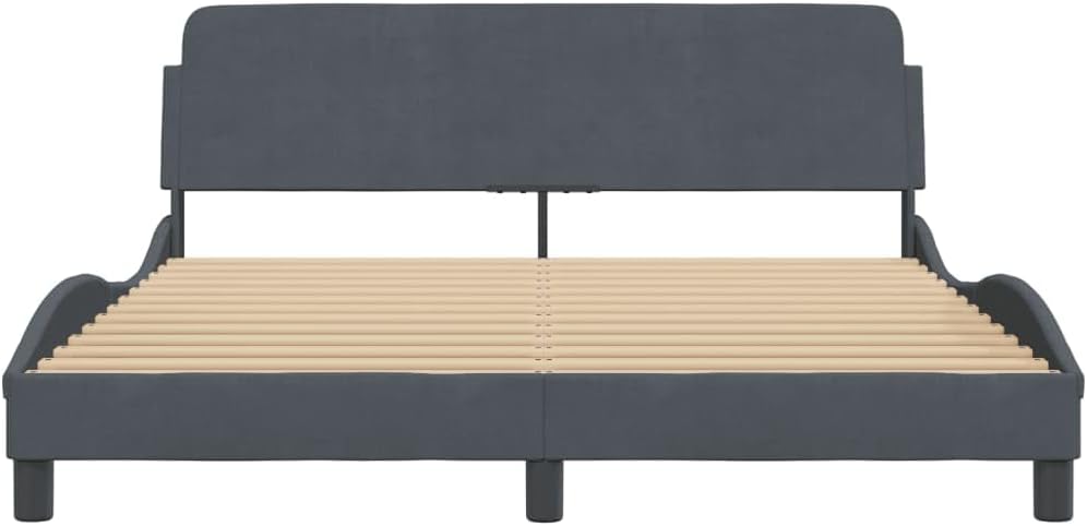 Queen Upholstered Bed Frame with Storage Platform Bedframe Dark Grey Velvet Modern Bedroom Furniture