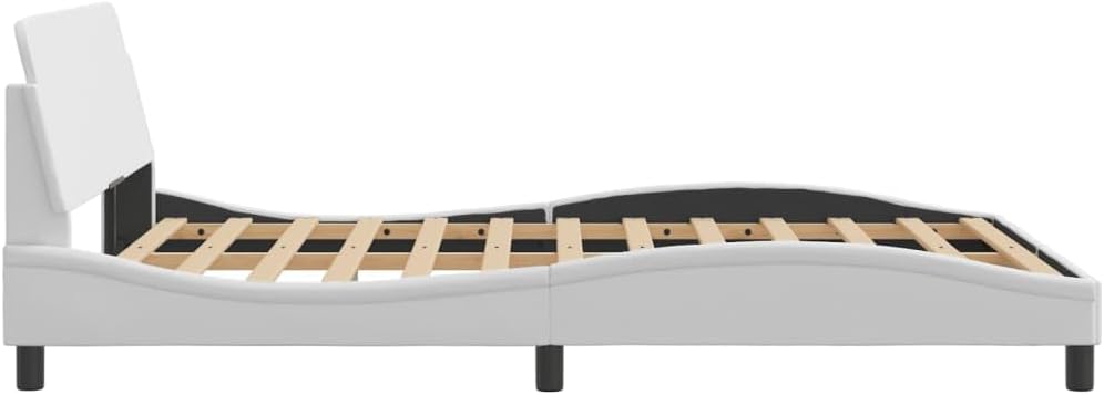 Upholstered Double Bed Frame White Modern Sleek Design with Headboard and Slatted Base for Bedroom Comfort Support