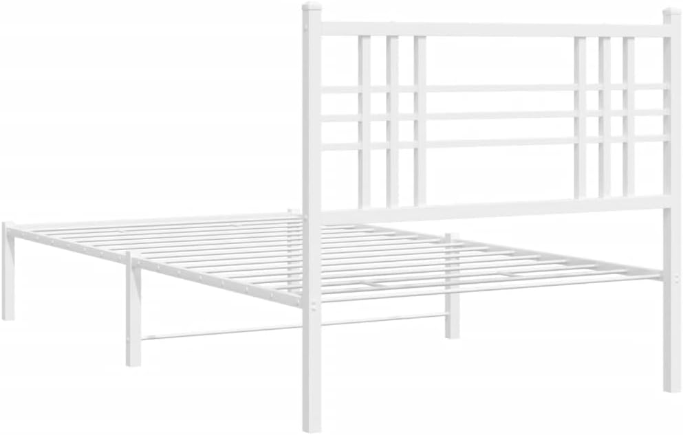 White Powder-Coated Steel Twin Bed Frame with Headboard, Durable Metal Bed Frame for Modern Bedroom, Sturdy Construction and Easy Assembly, 4-Piece Set