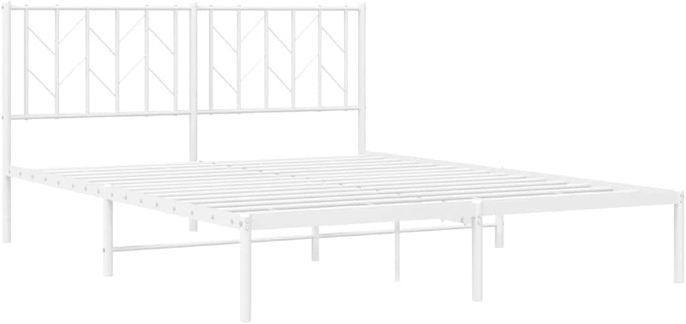 Queen Bed Frame with Headboard Metal Platform Bed Frame White 59.1'x78.7' Steel Construction Sturdy Underbed Storage Space for Bedroom Furniture