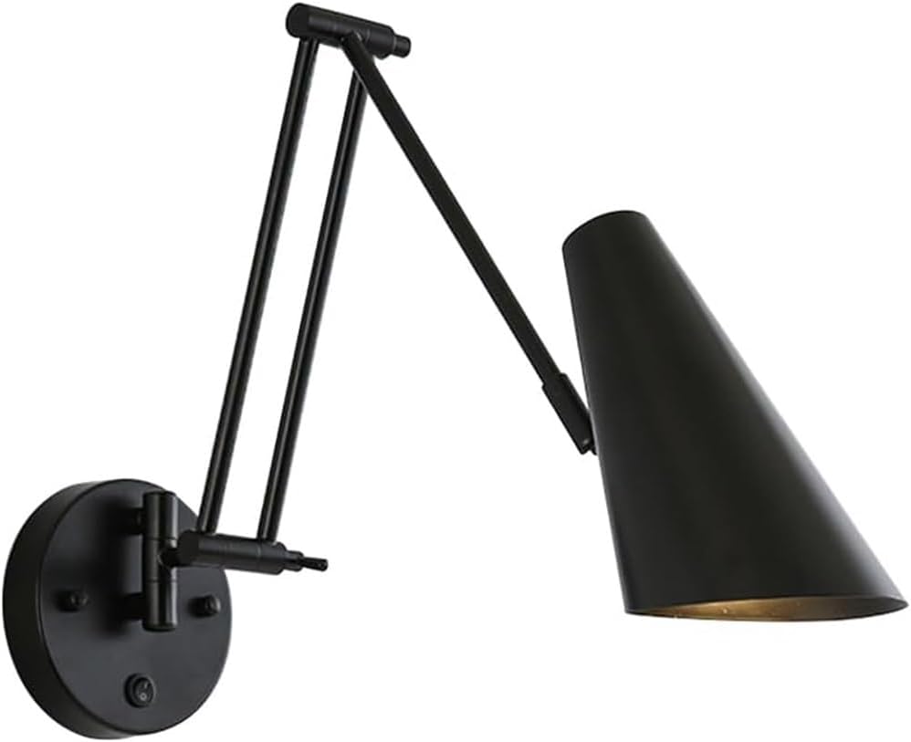 Vintage Industrial Black Swing Wall Sconce E27 Adjustable Foldable Bedside Reading Lamp Bookcase Wall Light Bedroom Study Living Room(Svart)