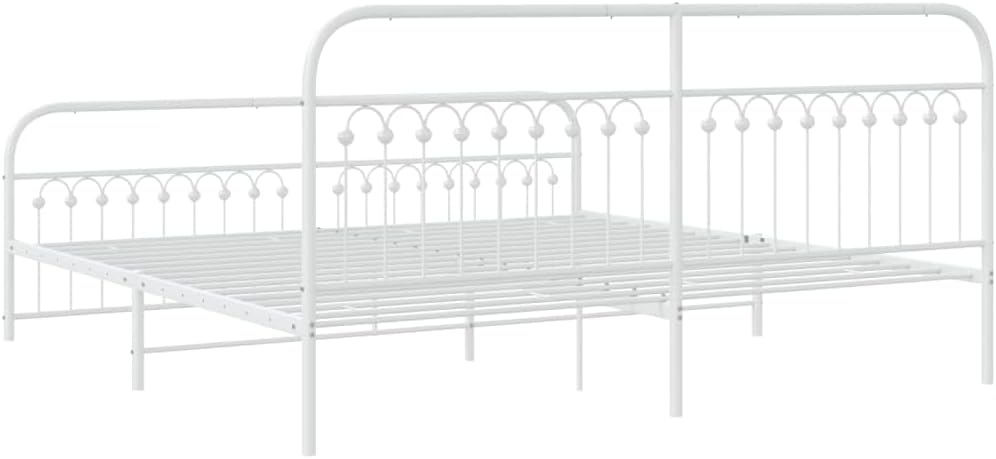 White Steel Bed Frame 76 x 80 Inches with Ample Storage, Breathable Material for Enhanced Airflow, Sturdy Metal Construction and Freestanding Design