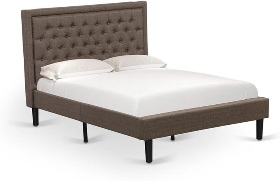 East West Furniture KD18F-1HI0M 2 Piece Wooden Bedroom Set - 1 Modern Bed Frame Brown Linen Fabric Padded and Button Tufted Headboard with 1 Nightstand Bedroom - Antique Mahogany Finish Nightstand
