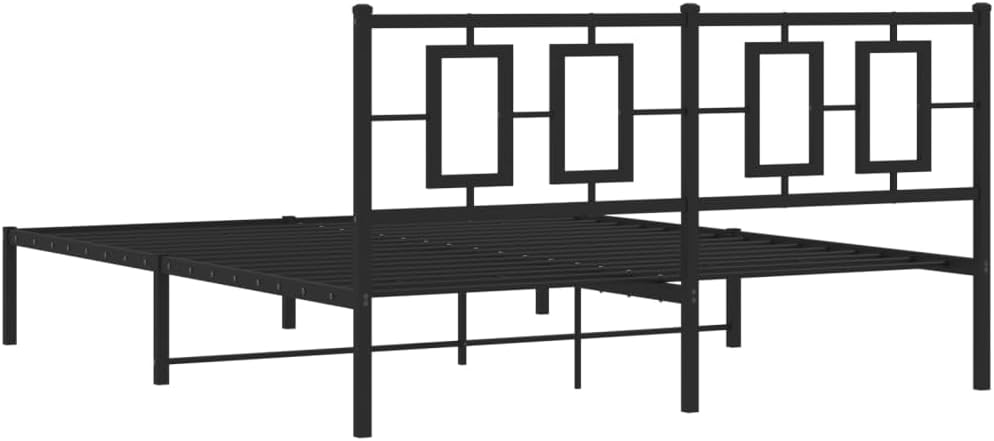Metal Bed Frame with Headboard Queen Size Black Steel Platform Bedframe 59.1'x78.7' Sturdy Underbed Storage Space for Bedroom Furniture