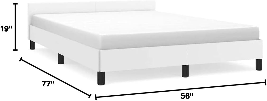 Faux Leather Upholstered Platform Bed Frame with Headboard White Full Size Sturdy Slat Support No Box Spring Needed Modern Bedroom Furniture