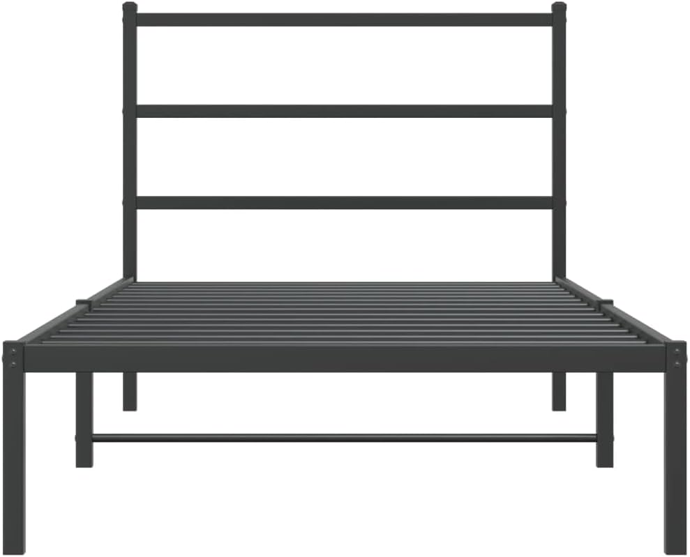 Black Steel Twin Bed Frame with Headboard, Modern Rectangular Design for Bedroom, 4-Piece Set with Ample Storage and Durable Powder-Coated Finish, Easy Assembly and Versatile