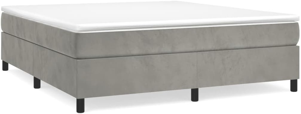 Light Gray Velvet Upholstered California King Platform Bed Frame with Sturdy Engineered Wood and Modern Square Legs for Luxurious Bedroom Furniture