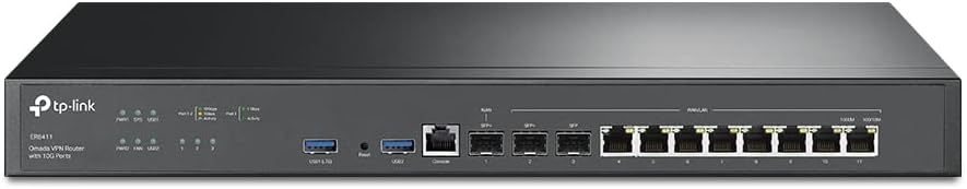 TP-Link ER8411 Enterprise Wired 10G VPN Router - Up to 10 WAN Ports, High Network Capacity, SPI Firewall, Support Omada SDN, Load Balance, Lightning Protection, 5 Yr Manufacturer Warranty, Dual-Band