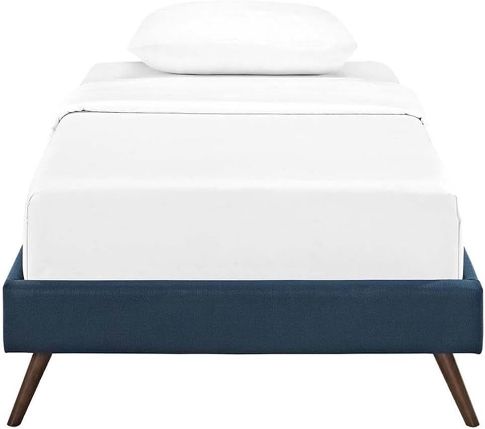 Pemberly Row Set of 2 Twin Bed Frame in Azure and Nightstand in Walnut/White