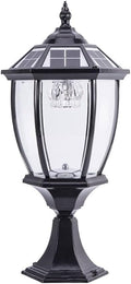 LED Solar Post Pillar Lantern Vintage Outdoor, Classic Glass Shade Aluminum Exterior Column Lamp, IP65 Bollard Lamps Outdoor Pedestal Lights Garden Landscape Lawn Lantern (Color : Black-3000K)