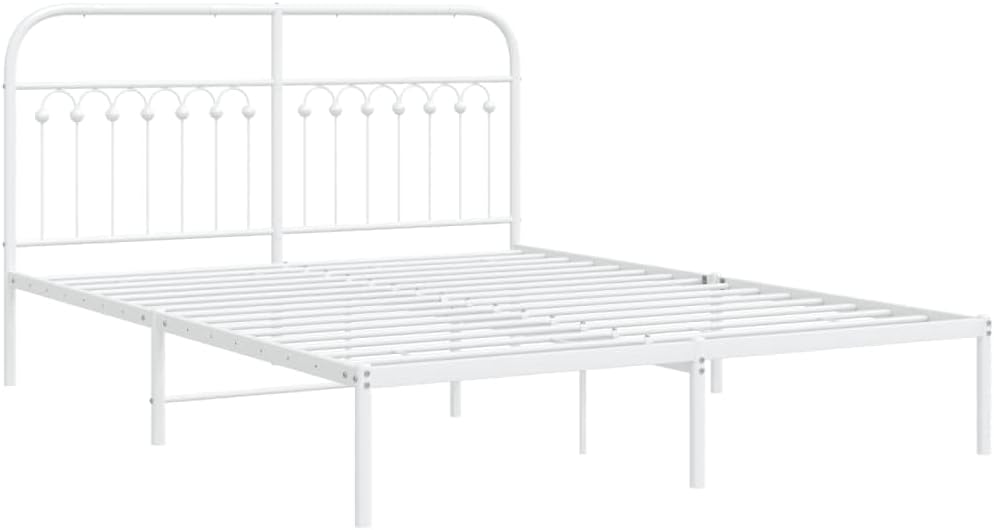 Steel Bed Frame with Headboard White Queen Size 59.1'x78.7' Platform Bed Frame Metal Slats Underbed Storage Space for Bedroom Furniture